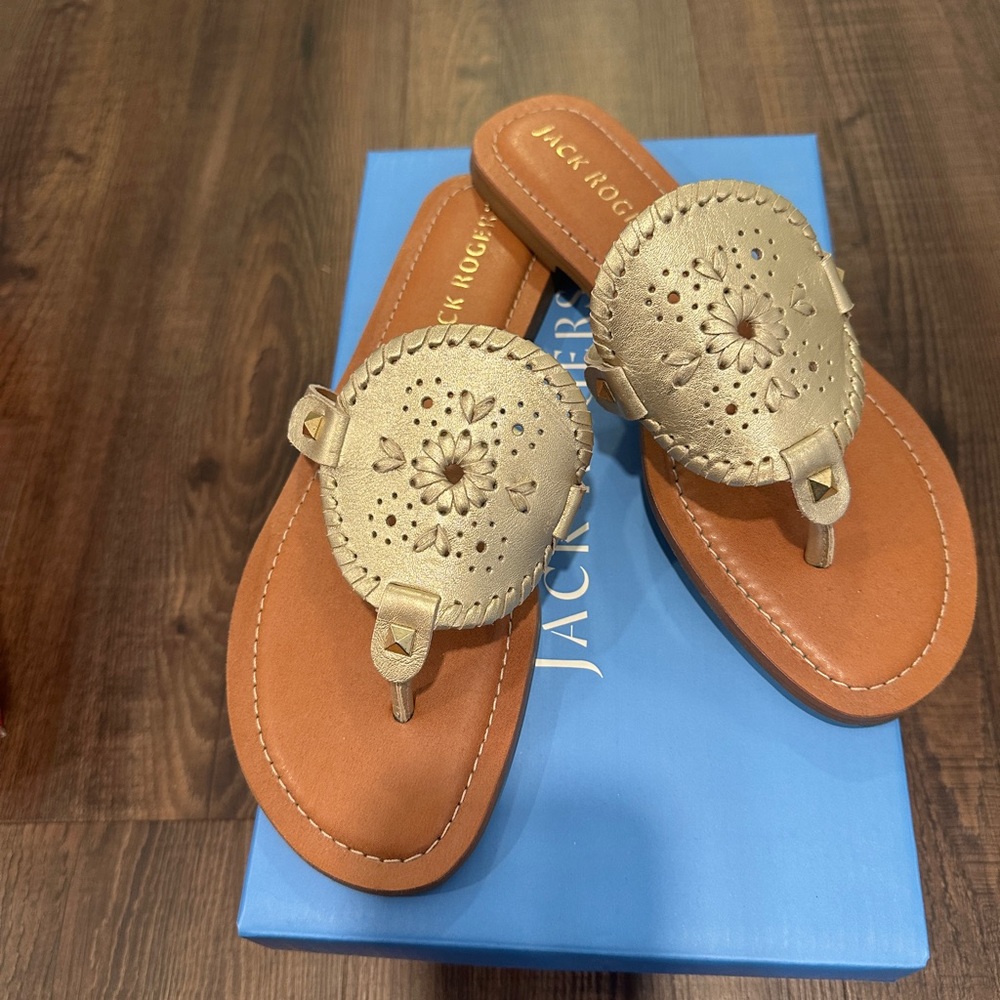 Jack Rogers Georgica Mae Women's Gold Metallic Sandals Brand New Never Worn